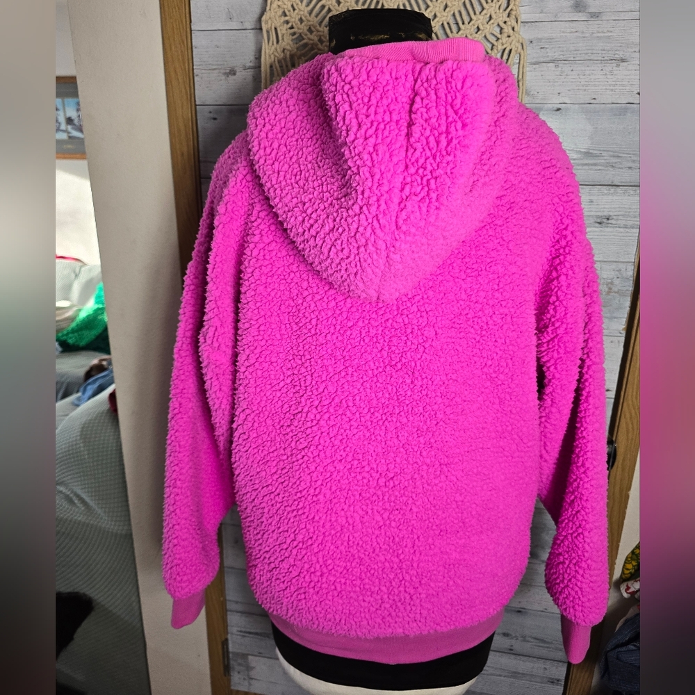 PINK Victoria's Secret Hot Pink Fuchsia Sherpa Hoodie - Picture 3 of 5